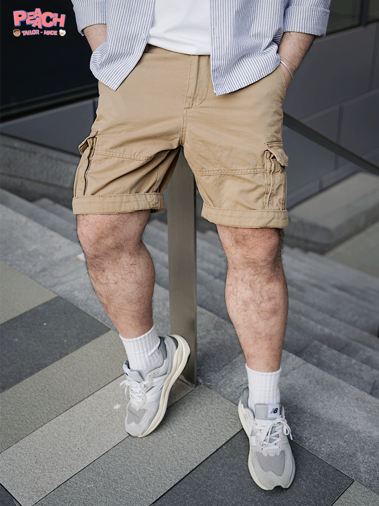 Men’s Retro Japanese Style Relaxed Fit Cargo Shorts – Knee-Length Casual Summer City Boy Design, Solid Color Plus Size Big & Tall